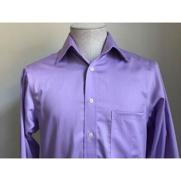 JOSEPH ABBOUD Non-Iron Dress Shirt Size 14.5 32-33 Mauve Herringbone - Picture 2 of 5